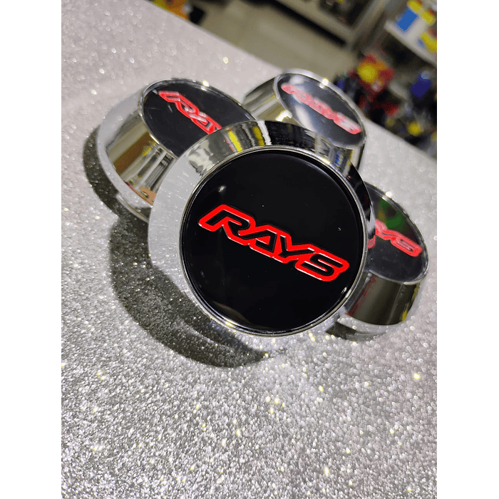  X4 Tapa centro de llantas de auto tunning conica Medida 58mm interior X 60mm exterior marca rays negro letra roja  9