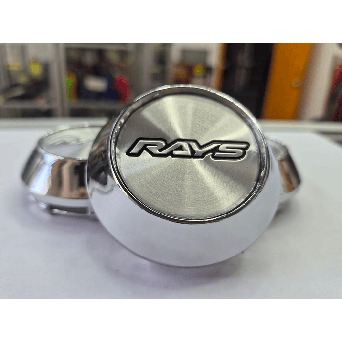 X4 Tapa centro de llantas de auto tunning conica Medida 58mm interior X 60mm exterior marca rays plata letra negra 1