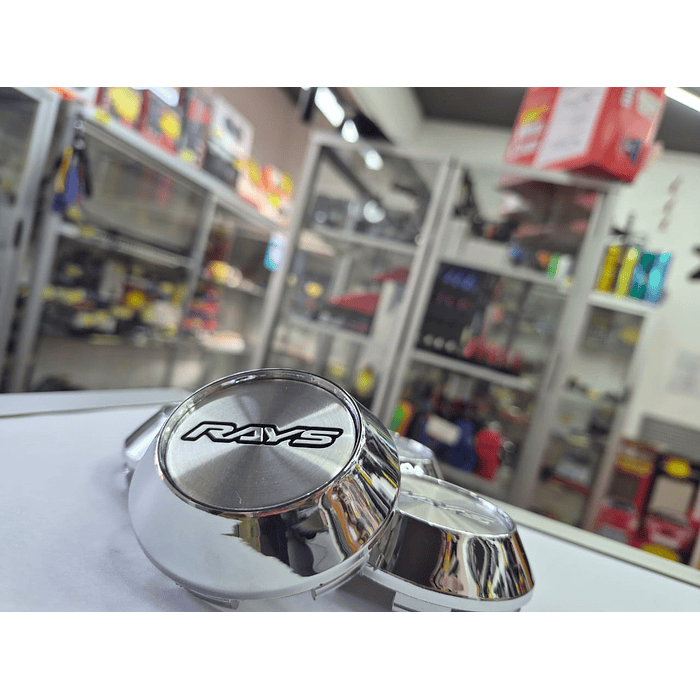 X4 Tapa centro de llantas de auto tunning conica Medida 58mm interior X 60mm exterior marca rays plata letra negra 7