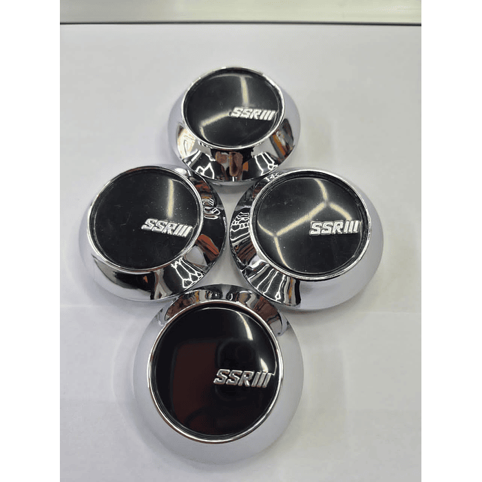 X4 Tapa centro de llantas de auto tunning conica Medida 58mm interior X 60mm exterior marca ssr negra logo plata 8