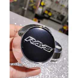X4 Tapa centro de llantas de auto tunning conica Medida disponible 58mm interior X 60mm exterior marca rays negra letra plata