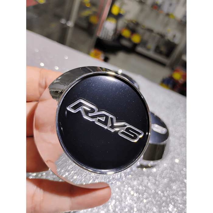 X4 Tapa centro de llantas de auto tunning conica Medida disponible 58mm interior X 60mm exterior marca rays negra letra plata 1