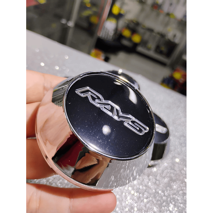 X4 Tapa centro de llantas de auto tunning conica Medida disponible 58mm interior X 60mm exterior marca rays negra letra plata 2