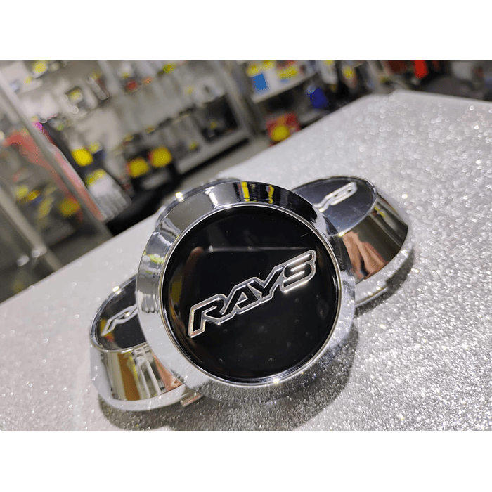 X4 Tapa centro de llantas de auto tunning conica Medida disponible 58mm interior X 60mm exterior marca rays negra letra plata 3