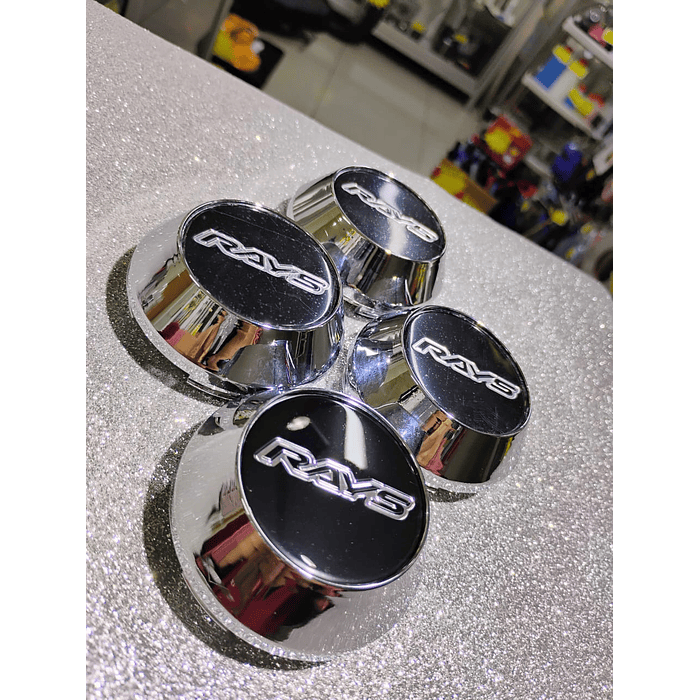 X4 Tapa centro de llantas de auto tunning conica Medida disponible 58mm interior X 60mm exterior marca rays negra letra plata 6