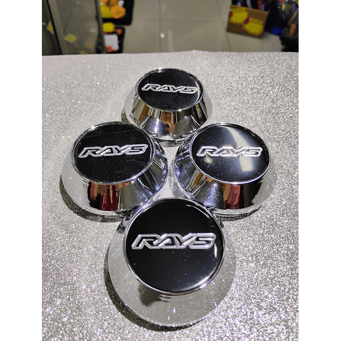 X4 Tapa centro de llantas de auto tunning conica Medida disponible 58mm interior X 60mm exterior marca rays negra letra plata 8