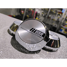 X4 Tapa centro de llantas de auto tunning conica Medidas  58mm interior X 60mm exterior marca ssr plata logo negro con plata 