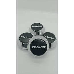 X4 Tapa centro de llantas de auto tunning conica Medida disponible 58mm interior X 60mm exterior marca rays negro letra blanca 