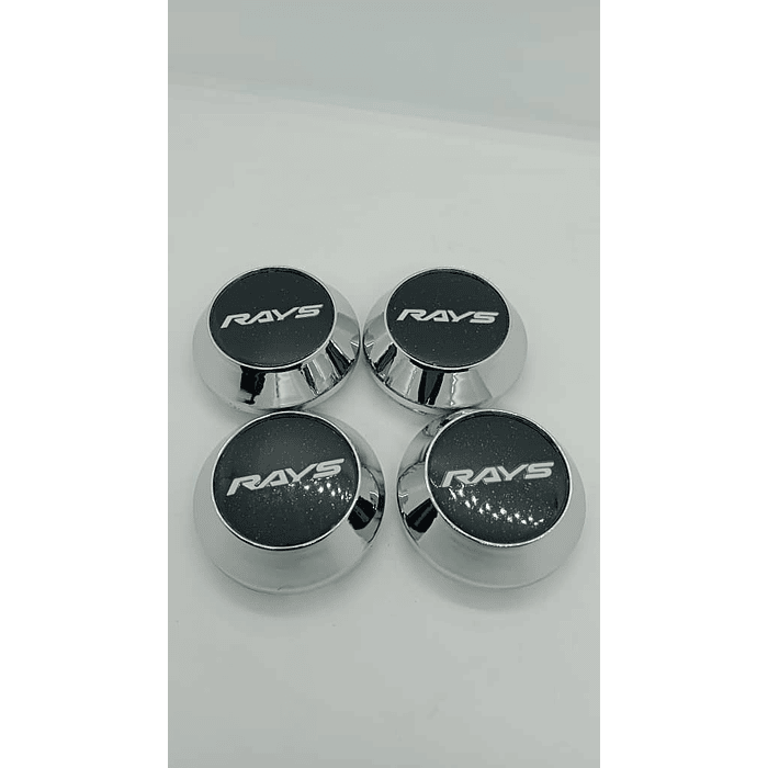 X4 Tapa centro de llantas de auto tunning conica Medida disponible 58mm interior X 60mm exterior marca rays negro letra blanca  3