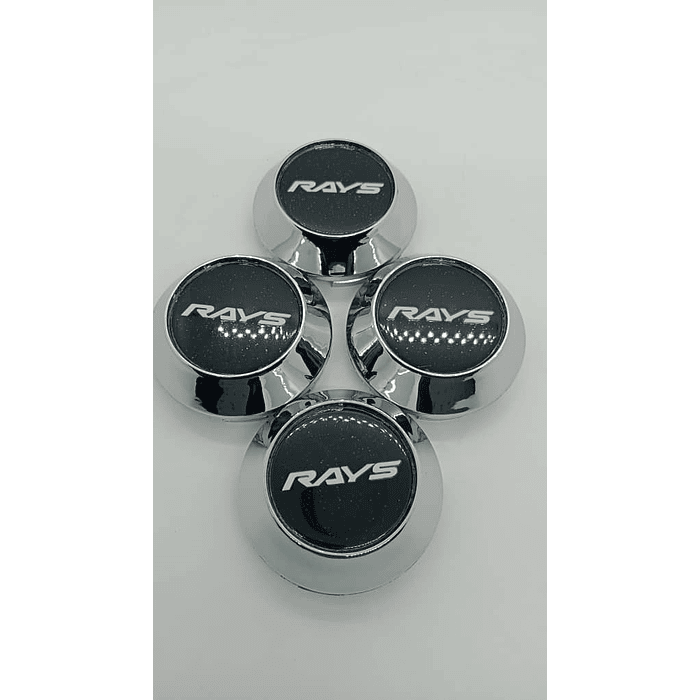 X4 Tapa centro de llantas de auto tunning conica Medida disponible 58mm interior X 60mm exterior marca rays negro letra blanca  5