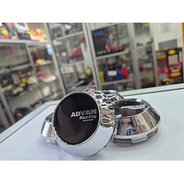 X4 Tapa centro de llantas de auto tunning conica Medidas 58mm interior X 60mm exterior marca advan racing  negra  logo plata
