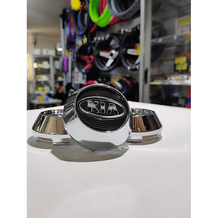X4 Tapas centro de llantas de auto tunning conica Medidas disponibles 58mm interior X 60mm exterior kia carbono  logo  gris 1