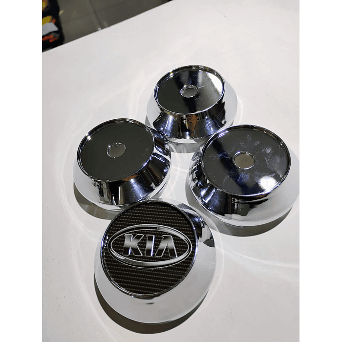 X4 Tapas centro de llantas de auto tunning conica Medidas disponibles 58mm interior X 60mm exterior kia carbono  logo  gris 2