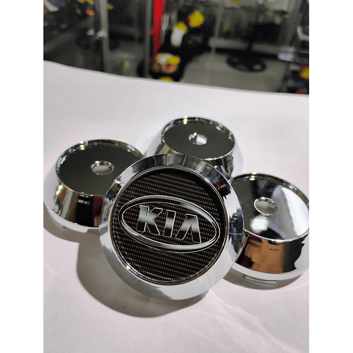 X4 Tapas centro de llantas de auto tunning conica Medidas disponibles 58mm interior X 60mm exterior kia carbono  logo  gris 5