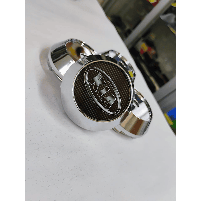 X4 Tapas centro de llantas de auto tunning conica Medidas disponibles 58mm interior X 60mm exterior kia carbono  logo  gris 6