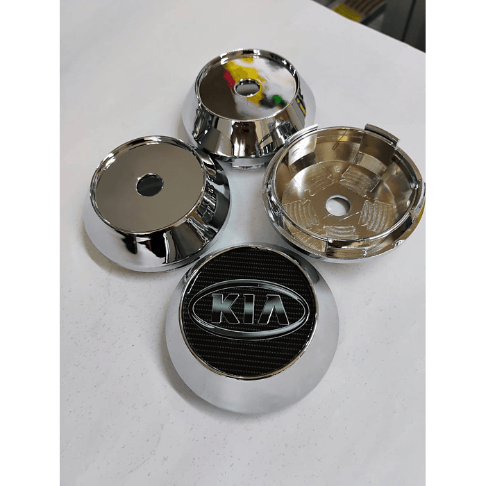 X4 Tapas centro de llantas de auto tunning conica Medidas disponibles 58mm interior X 60mm exterior kia carbono  logo  gris 7