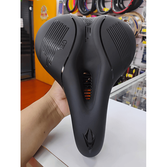 💥 Oferta liquidacion 💥 Silla Asiento de bicicleta de GEL 3D con tira reflectiva para hombre y mujer todo negro medida 21cm de ancho x 25cm de largo  asiento grueso para bicicleta de montaña y carret 1