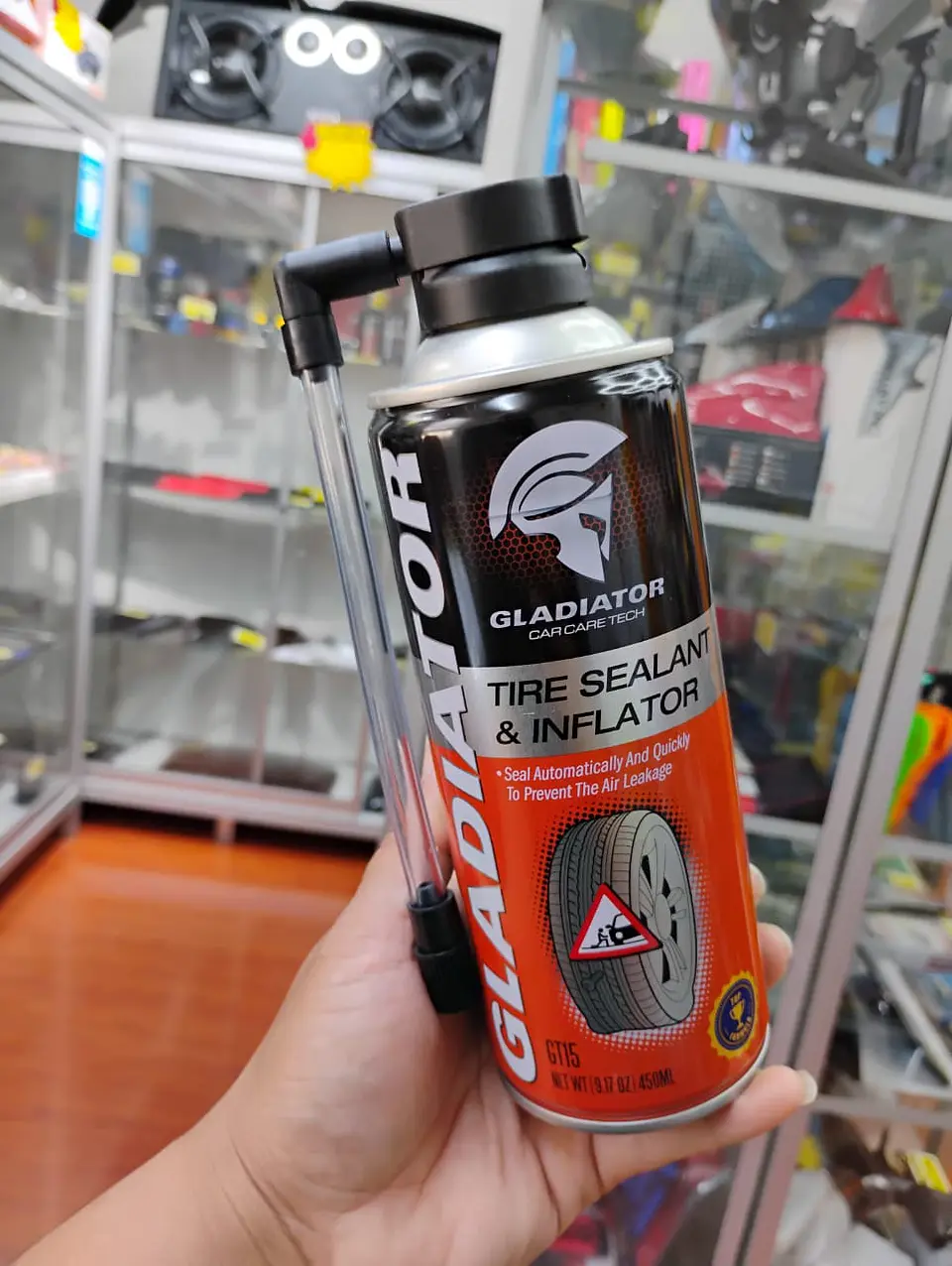 Sellador inflador de neumaticos gladiator anti- pinchaso 450ml 3