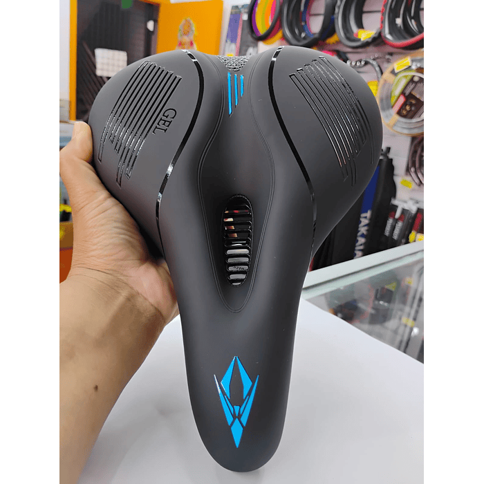 💥 Oferta liquidacion 💥 Silla Asiento de bicicleta de GEL 3D con tira reflectiva para hombre y mujer negro con azul medida 21cm de ancho x 25cm de largo  1