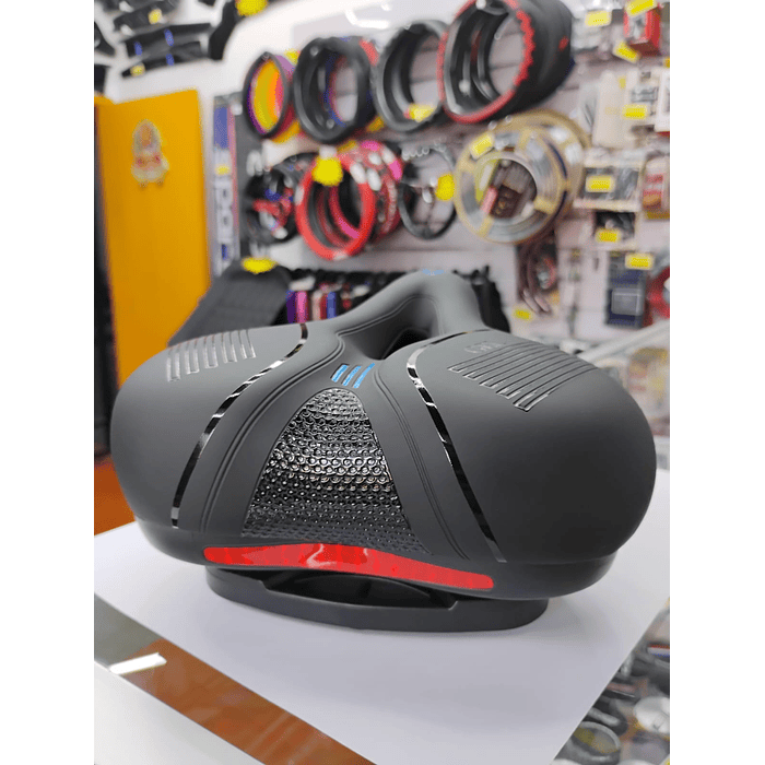 💥 Oferta liquidacion 💥 Silla Asiento de bicicleta de GEL 3D con tira reflectiva para hombre y mujer negro con azul medida 21cm de ancho x 25cm de largo  5