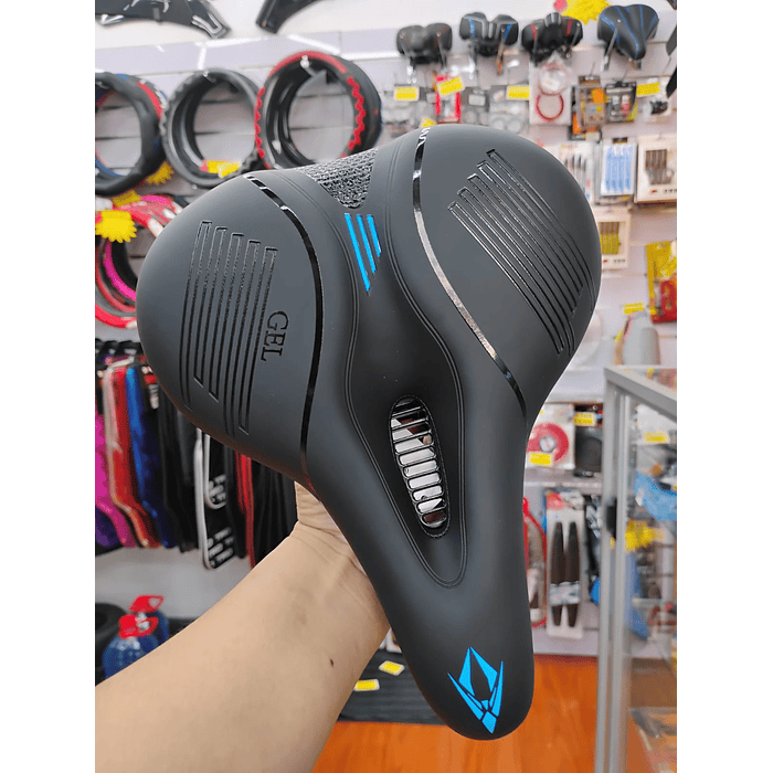 💥 Oferta liquidacion 💥 Silla Asiento de bicicleta de GEL 3D con tira reflectiva para hombre y mujer negro con azul medida 21cm de ancho x 25cm de largo  7