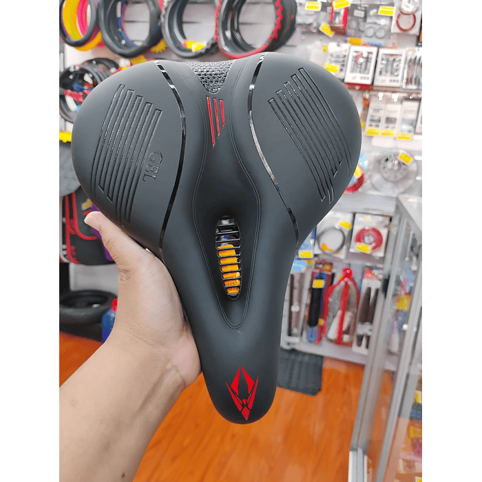 💥 Oferta liquidacion 💥 Silla Asiento de bicicleta de GEL 3D con tira reflectiva para hombre y mujer negro con rojo medida 21cm de ancho x 25cm de largo  asiento grueso para bicicleta de montaña y ca 4