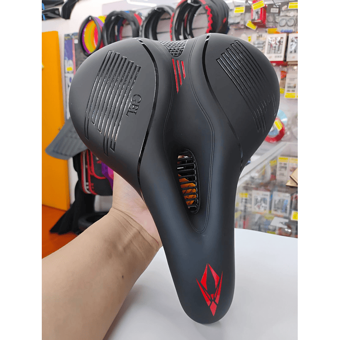 💥 Oferta liquidacion 💥 Silla Asiento de bicicleta de GEL 3D con tira reflectiva para hombre y mujer negro con rojo medida 21cm de ancho x 25cm de largo  asiento grueso para bicicleta de montaña y ca 6