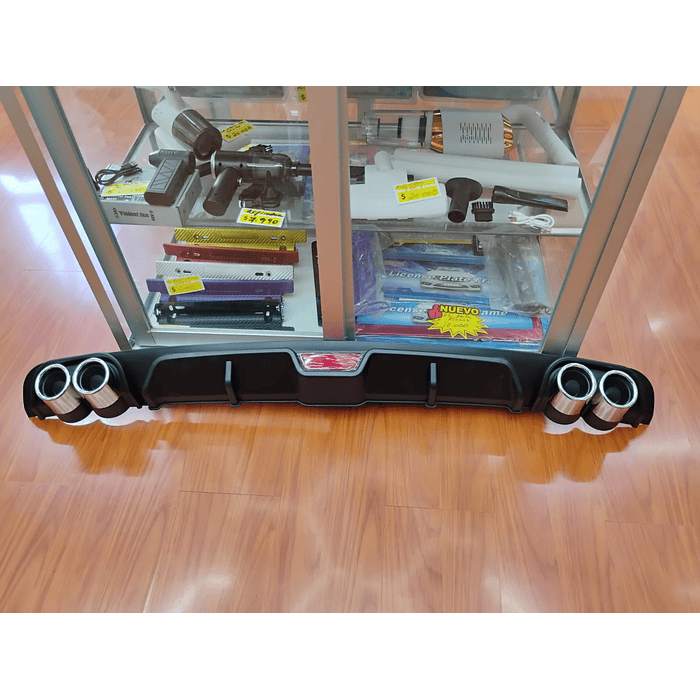 💥Oferta liquidacion💥 Difusor de parachoques trasero Tunning estilo doble cola de escape y tercer stop decorativo medida largo 128cm , Negro  2