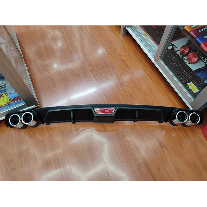 💥Oferta liquidacion💥 Difusor de parachoques trasero Tunning estilo doble cola de escape y tercer stop decorativo medida largo 128cm , Negro  6
