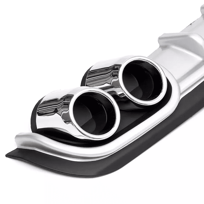 💥Oferta liquidacion💥 Difusor de parachoques trasero Tunning estilo doble cola de escape y tercer stop decorativo medida largo 128cm , Gris plata con negro 6