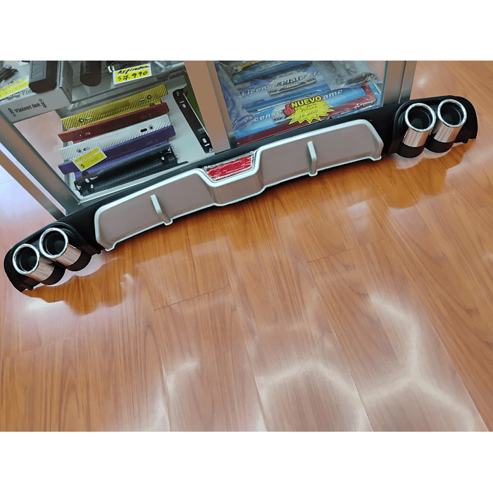 💥Oferta liquidacion💥 Difusor de parachoques trasero Tunning estilo doble cola de escape y tercer stop decorativo medida largo 128cm , Gris plata con negro 11