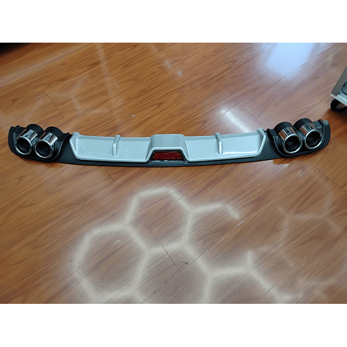 💥Oferta liquidacion💥 Difusor de parachoques trasero Tunning estilo doble cola de escape y tercer stop decorativo medida largo 128cm , Gris plata con negro 12