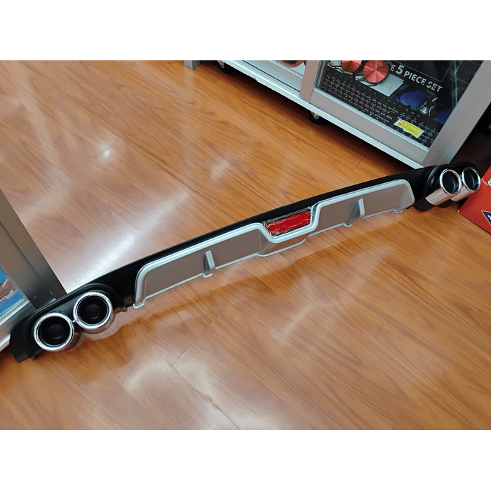 💥Oferta liquidacion💥 Difusor de parachoques trasero Tunning estilo doble cola de escape y tercer stop decorativo medida largo 128cm , Gris plata con negro 3