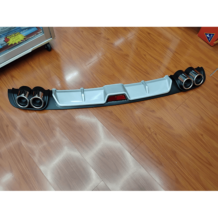 💥Oferta liquidacion💥 Difusor de parachoques trasero Tunning estilo doble cola de escape y tercer stop decorativo medida largo 128cm , Gris plata con negro 13