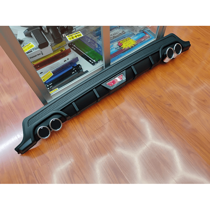 💥Oferta liquidacion💥 Difusor de parachoques trasero Tunning estilo doble cola de escape y tercer stop decorativo medida largo 128cm , negro con malla 💰precio 16990💰 6
