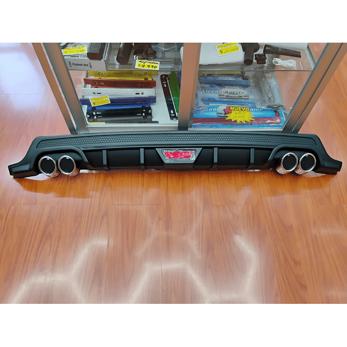 💥Oferta liquidacion💥 Difusor de parachoques trasero Tunning estilo doble cola de escape y tercer stop decorativo medida largo 128cm , negro con malla 💰precio 16990💰 7