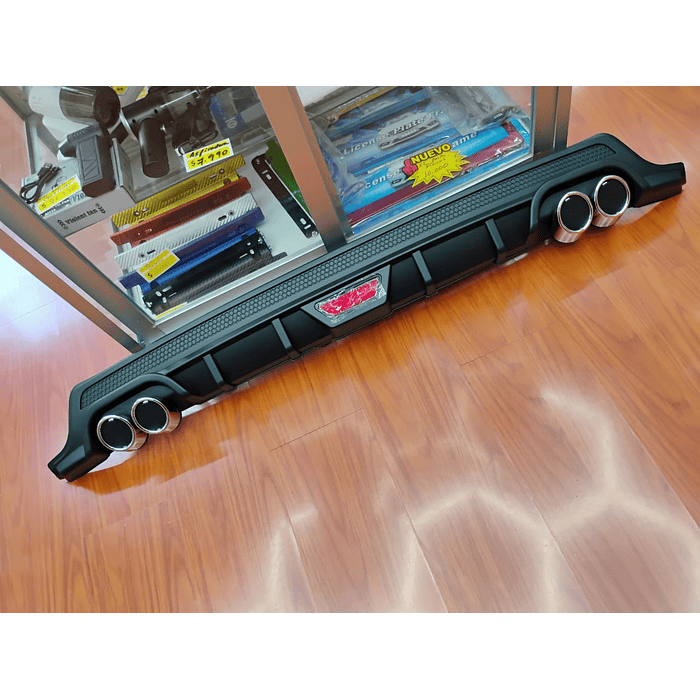 💥Oferta liquidacion💥 Difusor de parachoques trasero Tunning estilo doble cola de escape y tercer stop decorativo medida largo 128cm , negro con malla 💰precio 16990💰 11