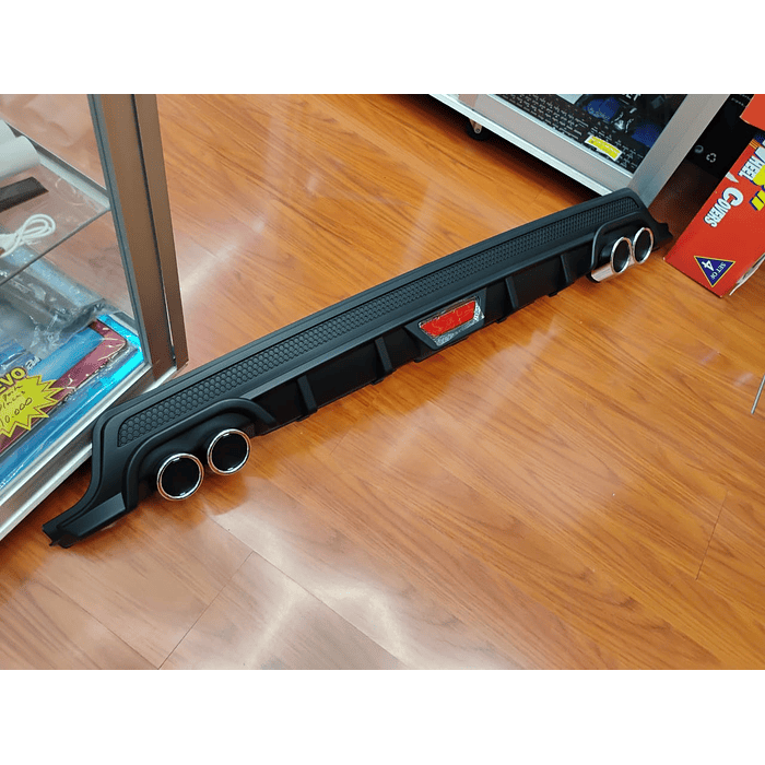 💥Oferta liquidacion💥 Difusor de parachoques trasero Tunning estilo doble cola de escape y tercer stop decorativo medida largo 128cm , negro con malla 💰precio 16990💰 13