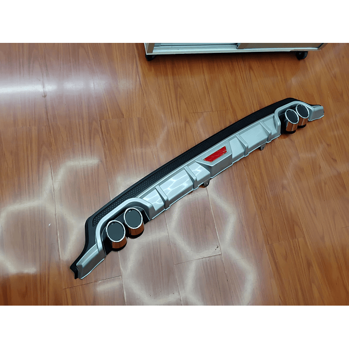 💥Oferta liquidacion💥 Difusor de parachoques trasero Tunning estilo doble cola de escape y tercer stop decorativo medida largo 128cm , Gris plata con malla negro 💰precio 16990💰 1