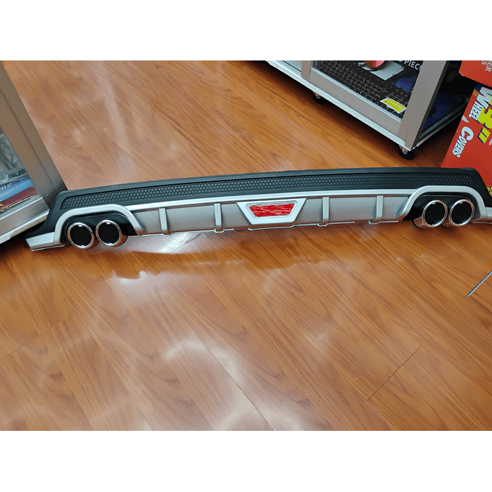 💥Oferta liquidacion💥 Difusor de parachoques trasero Tunning estilo doble cola de escape y tercer stop decorativo medida largo 128cm , Gris plata con malla negro 💰precio 16990💰 4
