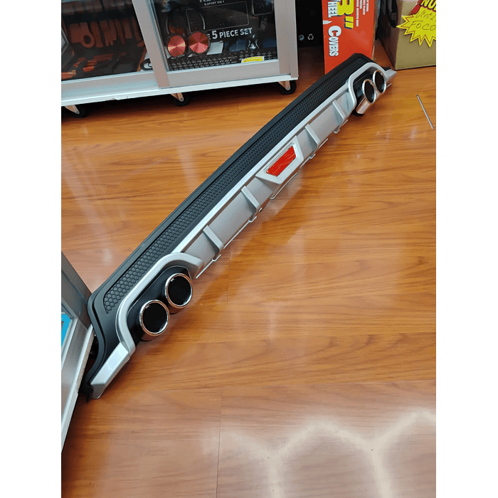 💥Oferta liquidacion💥 Difusor de parachoques trasero Tunning estilo doble cola de escape y tercer stop decorativo medida largo 128cm , Gris plata con malla negro 💰precio 16990💰 6