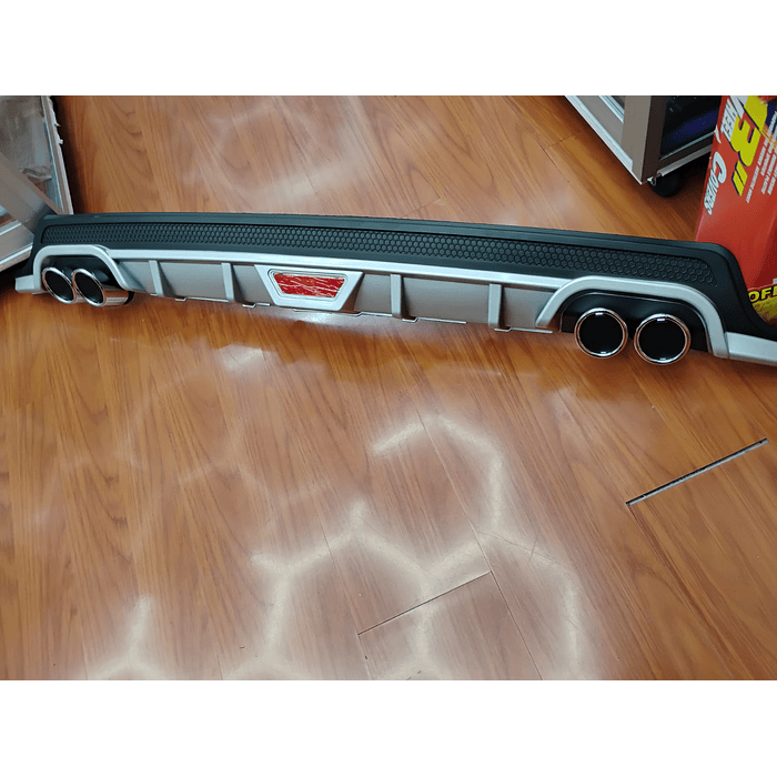 💥Oferta liquidacion💥 Difusor de parachoques trasero Tunning estilo doble cola de escape y tercer stop decorativo medida largo 128cm , Gris plata con malla negro 💰precio 16990💰 8