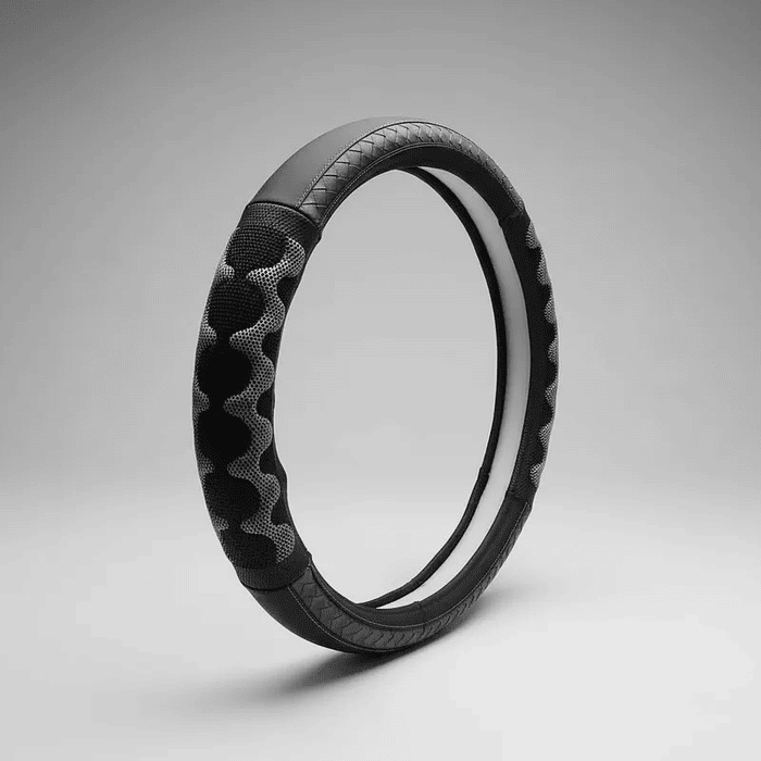 ¡Gran oferta! 🚗💨   *Forro Cubre Volante* de *Eco Cuero Negro con detalles trenzados en Gris* - *Anti-resbalante* y de *alta calidad.  💰 **Precio:$8.990* pesos 3