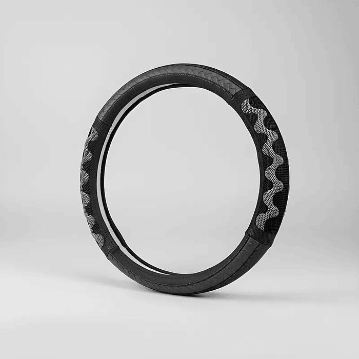 ¡Gran oferta! 🚗💨   *Forro Cubre Volante* de *Eco Cuero Negro con detalles trenzados en Gris* - *Anti-resbalante* y de *alta calidad.  💰 **Precio:$8.990* pesos 5