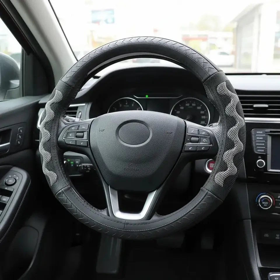 Forro cubre - Volante de Eco Cuero Negro con detalles trenzados en 1