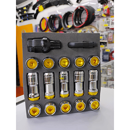  SET DE TUERCAS DE SEGURIDAD VOLK RACING - DOBLE PROTECCIÓN plata con dorado