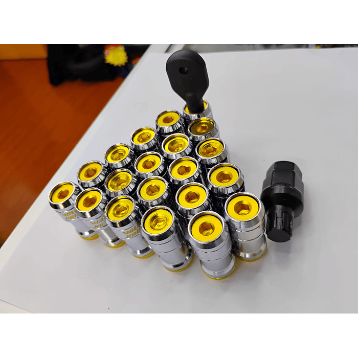  SET DE TUERCAS DE SEGURIDAD VOLK RACING - DOBLE PROTECCIÓN plata con dorado 3