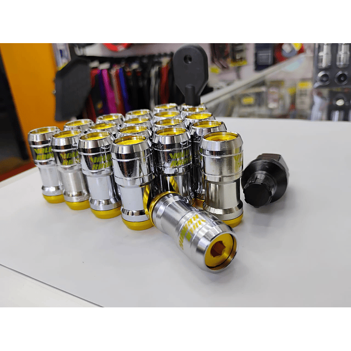  SET DE TUERCAS DE SEGURIDAD VOLK RACING - DOBLE PROTECCIÓN plata con dorado 5