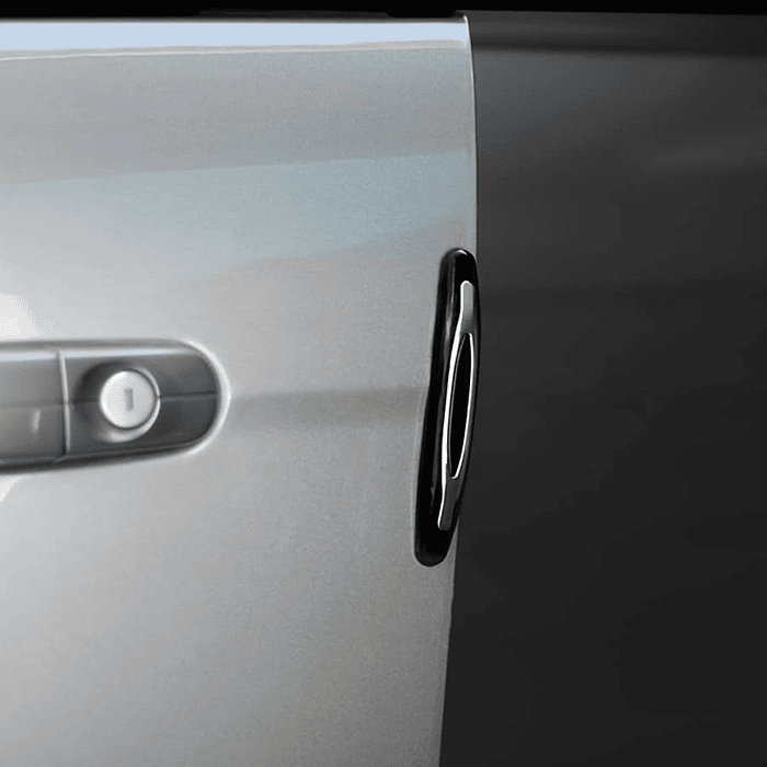 Set X4 tope de puertas protectores goma grueso anticolision tope de retrovisor, tope de parachoques Borde de puerta lateral de auto universal antiarañazos Negro con plata  4