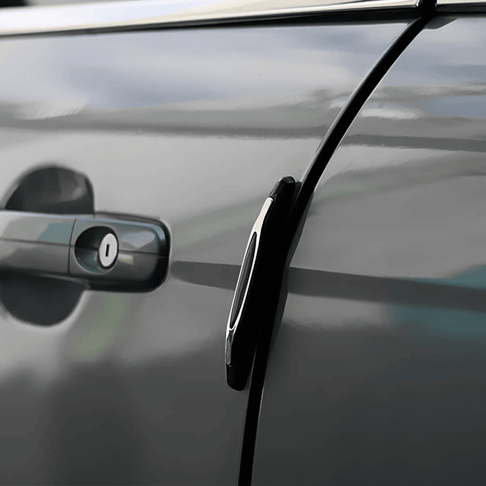 Set X4 tope de puertas protectores goma grueso anticolision tope de retrovisor, tope de parachoques Borde de puerta lateral de auto universal antiarañazos Negro con plata  3